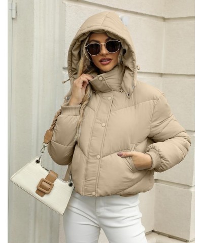 Women's Cropped Puffer Jacket Winter Warm Quilted Short Coats with Pockets Khaki $15.97 Jackets