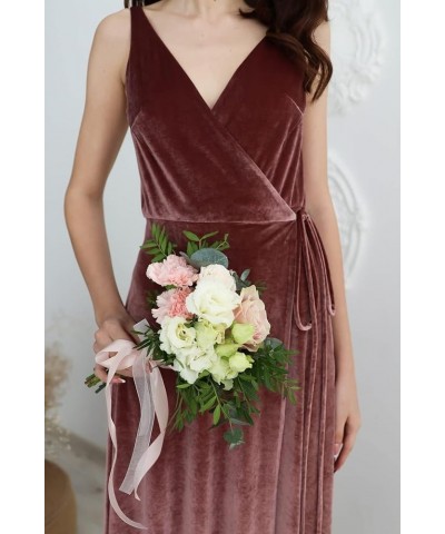 Velvet V Neck Bridesmaid Dress Long Women's Prom Formal Party Gown with Slit Watermelon Red $34.85 Dresses