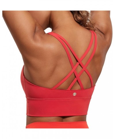 Womens Strappy Longline Sports Bra - Medium Impact Criss Cross Yoga Padded Bras Workout Crop Top Crimson $19.80 Lingerie