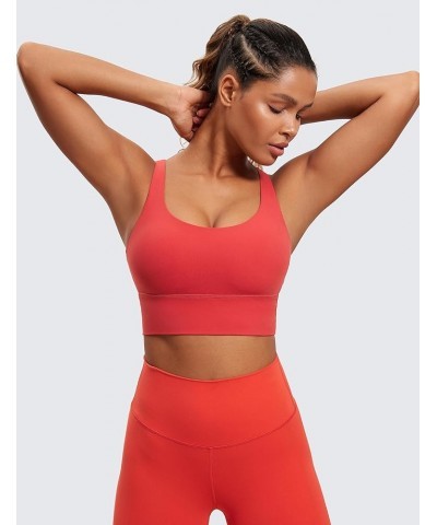 Womens Strappy Longline Sports Bra - Medium Impact Criss Cross Yoga Padded Bras Workout Crop Top Crimson $19.80 Lingerie