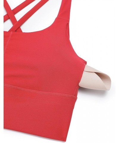 Womens Strappy Longline Sports Bra - Medium Impact Criss Cross Yoga Padded Bras Workout Crop Top Crimson $19.80 Lingerie