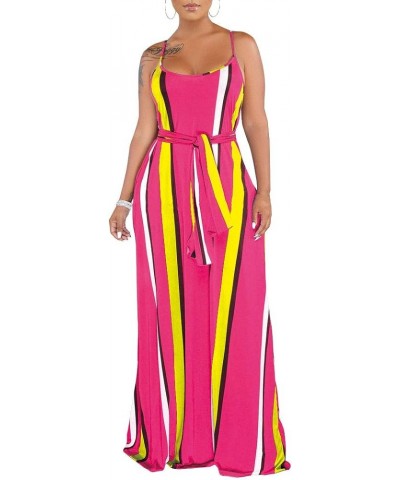 Womens Plus-Size Summer Bohemian Beach Sundress Spaghetti Strap Loose Long Maxi Dresses with Pockets Rose Spaghetti Strap Sun...