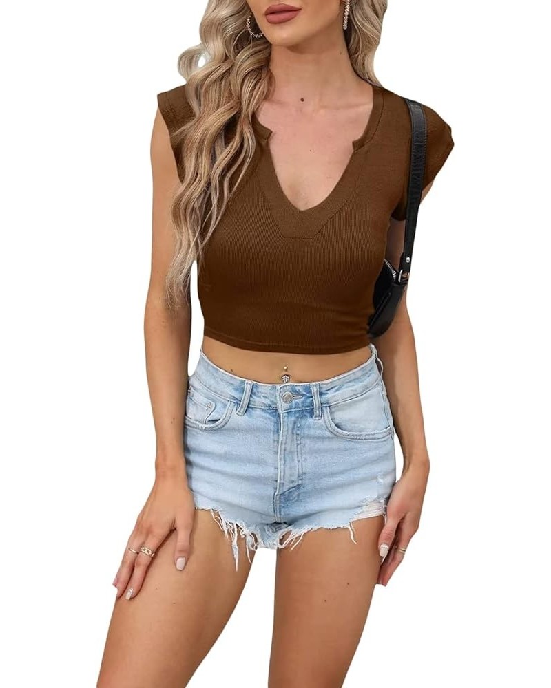 Women's Tank Tops Sleeveless Round Neck Hollow Out Tight Crop Tops T-Shirt Gothic E-Girls Summer Sexy Y2K Streetwear D-brown ...