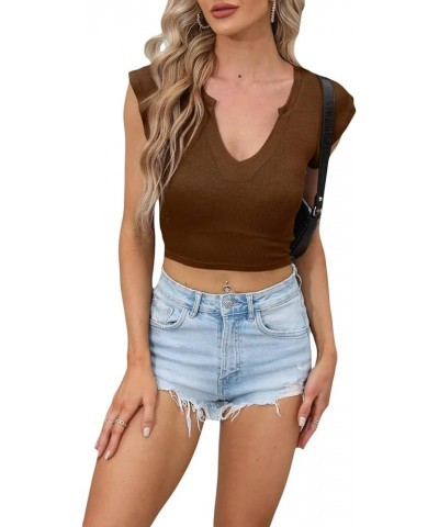 Women's Tank Tops Sleeveless Round Neck Hollow Out Tight Crop Tops T-Shirt Gothic E-Girls Summer Sexy Y2K Streetwear D-brown ...