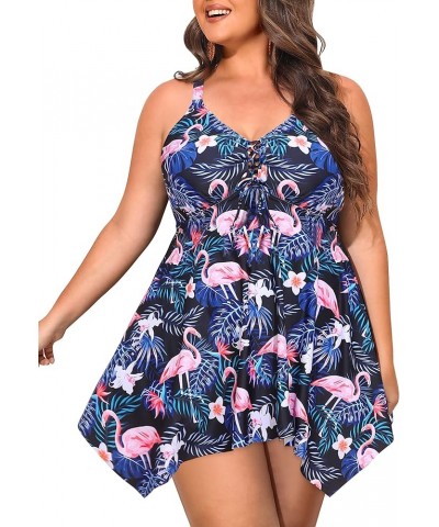 Plus Size Swimsuit for Women Tummy Control 2 Piece Tankini Bathing Suits for Women with Boyshorts Black Flamingo $24.07 Swims...