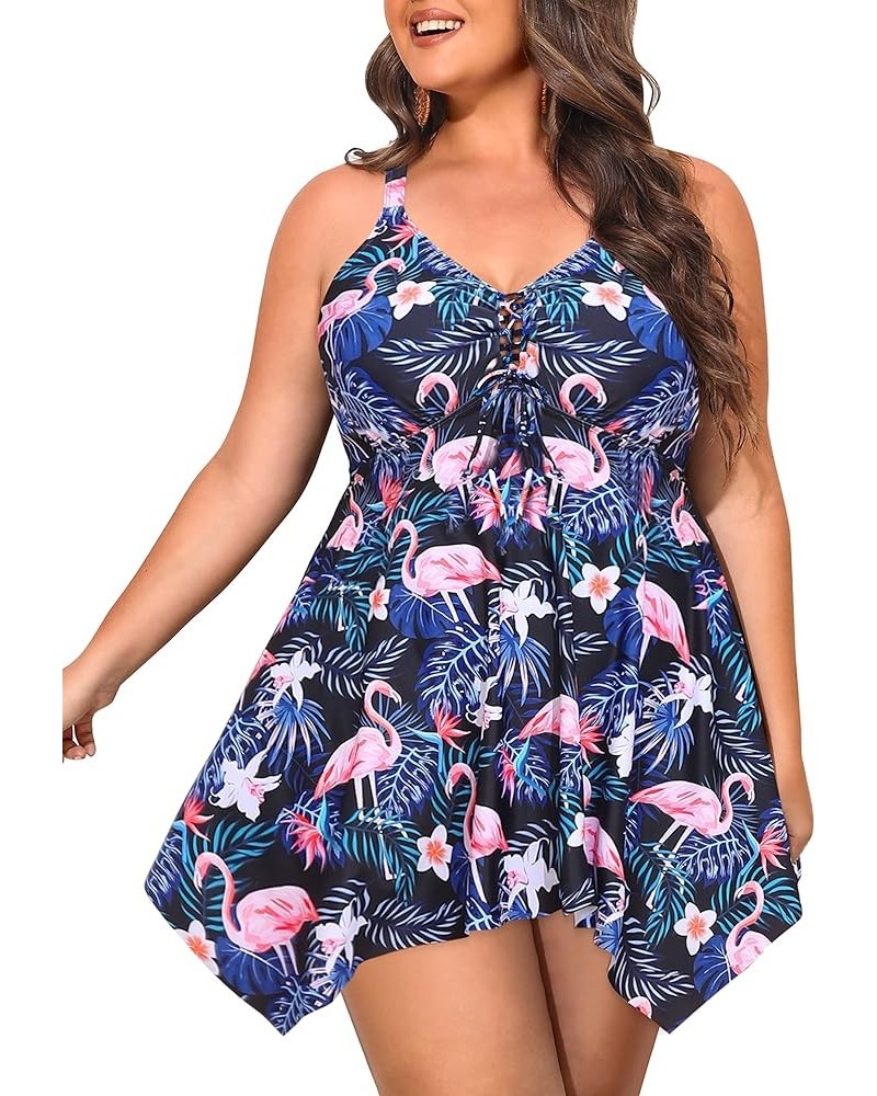 Plus Size Swimsuit for Women Tummy Control 2 Piece Tankini Bathing Suits for Women with Boyshorts Black Flamingo $24.07 Swims...