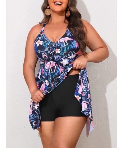 Plus Size Swimsuit for Women Tummy Control 2 Piece Tankini Bathing Suits for Women with Boyshorts Black Flamingo $24.07 Swims...