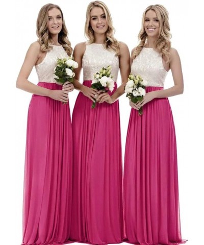 Two Piece Modest Bridesmaid Dresses Long for Women High Neck Wedding Party Evening Gown Hot Pink $50.34 Dresses