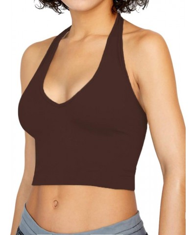 Crop Tops for Women Halter Tops Going Out Tops V Neck Cropped Tank Tops for Women Sleeveless Backless Trendy Tops Coffee $9.9...