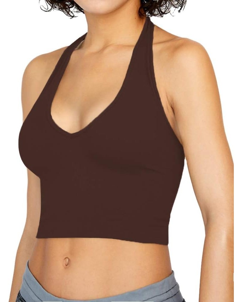 Crop Tops for Women Halter Tops Going Out Tops V Neck Cropped Tank Tops for Women Sleeveless Backless Trendy Tops Coffee $9.9...