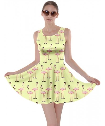 Womens Flamingo Birds Feather Summer Hot Tropical Poolside Partydress Beach Skater Dress, XS-5XL Gentlemen Yellow $13.49 Dresses