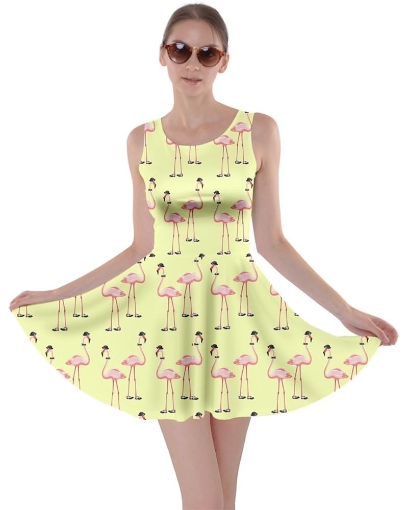 Womens Flamingo Birds Feather Summer Hot Tropical Poolside Partydress Beach Skater Dress, XS-5XL Gentlemen Yellow $13.49 Dresses