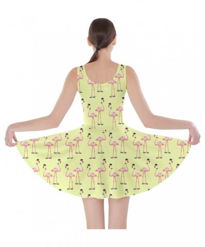 Womens Flamingo Birds Feather Summer Hot Tropical Poolside Partydress Beach Skater Dress, XS-5XL Gentlemen Yellow $13.49 Dresses