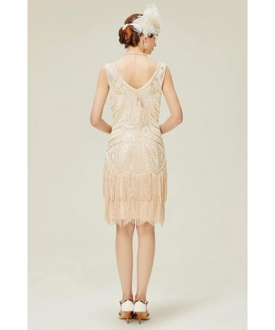 Women’s Flapper Dresses Set 1920s V Neck Beaded Fringed Great Gatsby Dress Beige $23.27 Sets