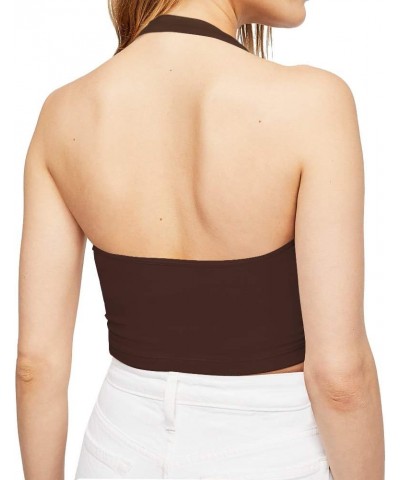 Crop Tops for Women Halter Tops Going Out Tops V Neck Cropped Tank Tops for Women Sleeveless Backless Trendy Tops Coffee $9.9...