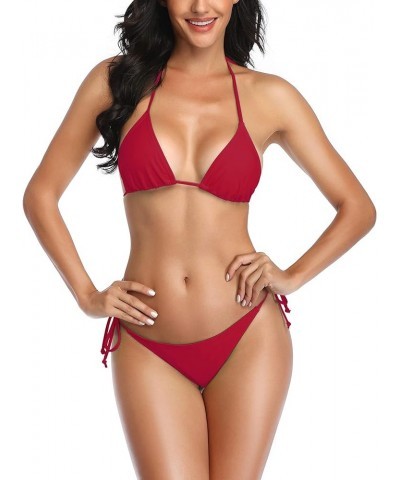 Thong Bikini Two Pieces Bathing Suit for Women Triangle Top Brazilian Bottom S-XL Body Wine Red $10.75 Swimsuits