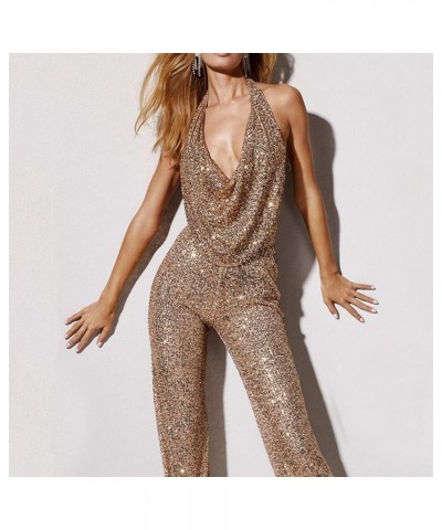 Womens Glitter Sequin Jumpsuits Sparkle Halter Neck Club Rompers Shiny Long Pants Sleeveless Backless Overalls Gold $11.04 Ot...