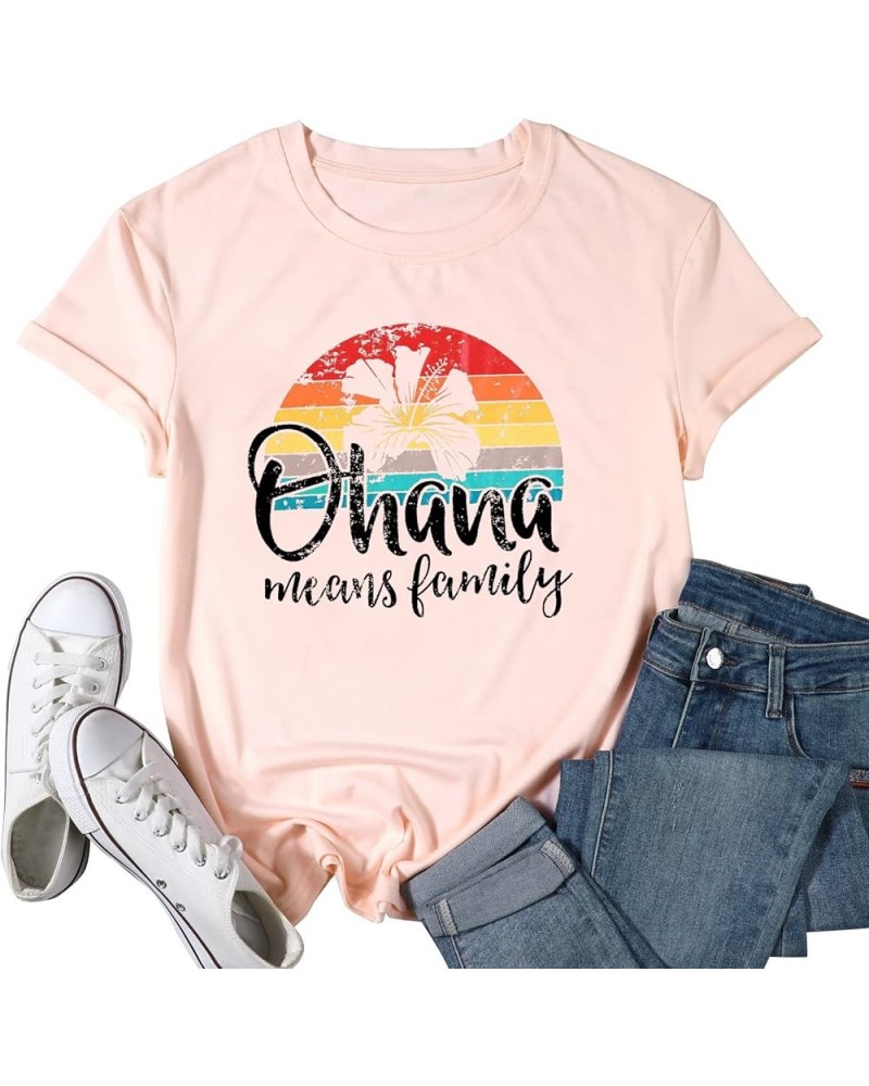 Women Hawaiian Shirts Ohana Means Family Shirt Hawaii Tropical Graphic Tees Tops Summer Beach Camp Short Sleeve T-Shirts Pink...