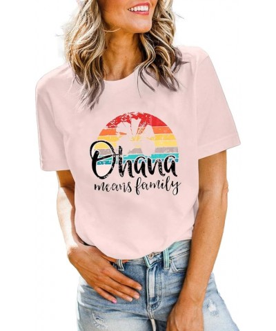 Women Hawaiian Shirts Ohana Means Family Shirt Hawaii Tropical Graphic Tees Tops Summer Beach Camp Short Sleeve T-Shirts Pink...