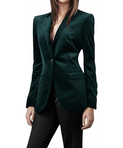 Women 1 Button Fitted Velvet Blazer Jacket Business Suit Jacket Work Office Notched Collar Blackish Green $23.19 Suits