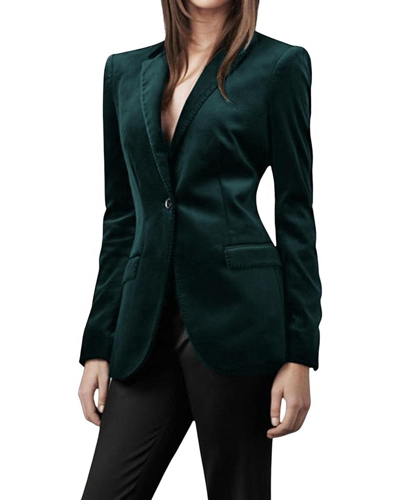 Women 1 Button Fitted Velvet Blazer Jacket Business Suit Jacket Work Office Notched Collar Blackish Green $23.19 Suits