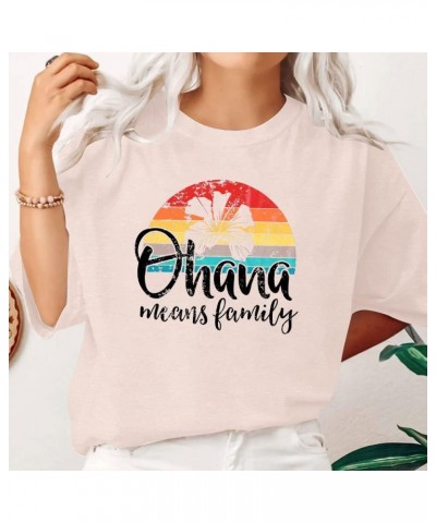 Women Hawaiian Shirts Ohana Means Family Shirt Hawaii Tropical Graphic Tees Tops Summer Beach Camp Short Sleeve T-Shirts Pink...