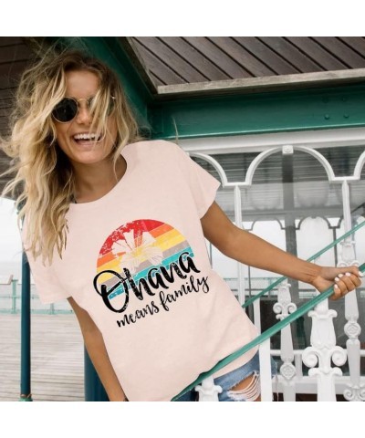 Women Hawaiian Shirts Ohana Means Family Shirt Hawaii Tropical Graphic Tees Tops Summer Beach Camp Short Sleeve T-Shirts Pink...