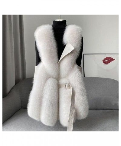 2024 Fashion Luxury Faux Fur Vest for Women Sleeveless Fuzzy Fleece Mid Jacket Winter Warm Outerwear with Belt White $27.05 C...