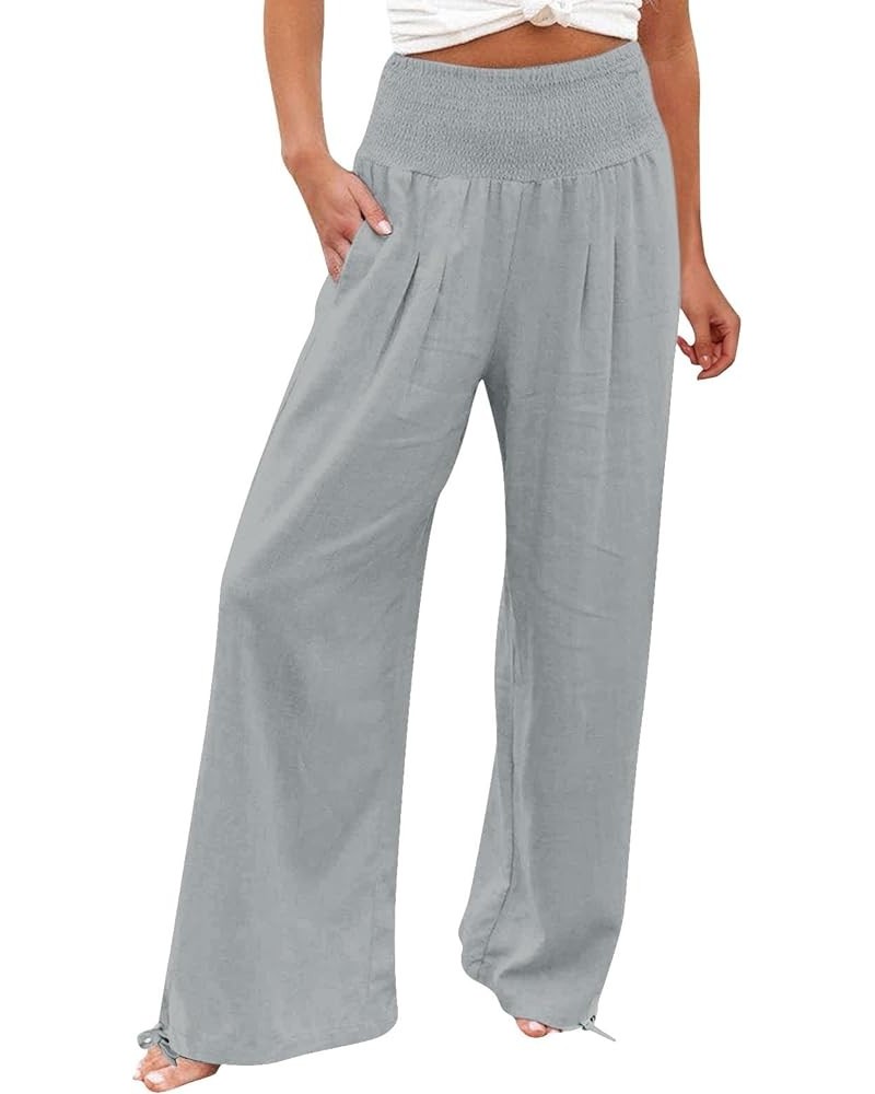 Women Summer High Waisted Palazzo Pants Wide Leg Long Lounge Pant Womens Flowy Beach Work Boho Casual Trousers Grey-d $10.96 ...