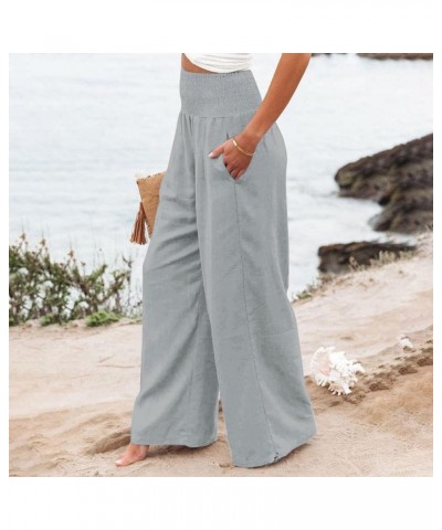 Women Summer High Waisted Palazzo Pants Wide Leg Long Lounge Pant Womens Flowy Beach Work Boho Casual Trousers Grey-d $10.96 ...