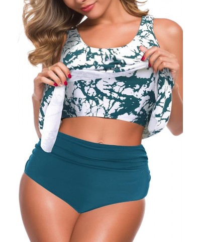 Swimsuits for Women Two Piece Bathing Suits Ruffled Flounce Top High Waisted Bikini Set(Available in Plus Size) 13blue $19.37...