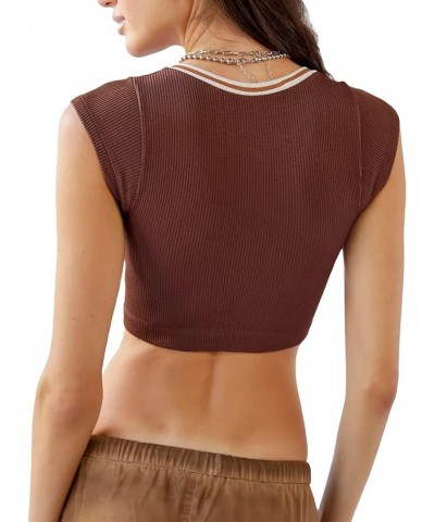 Women's Sexy Short Sleeve Crop Top Casual Slim Fit Crew Neck Tee Basic Skinny Tshirts C-brown $9.17 T-Shirts