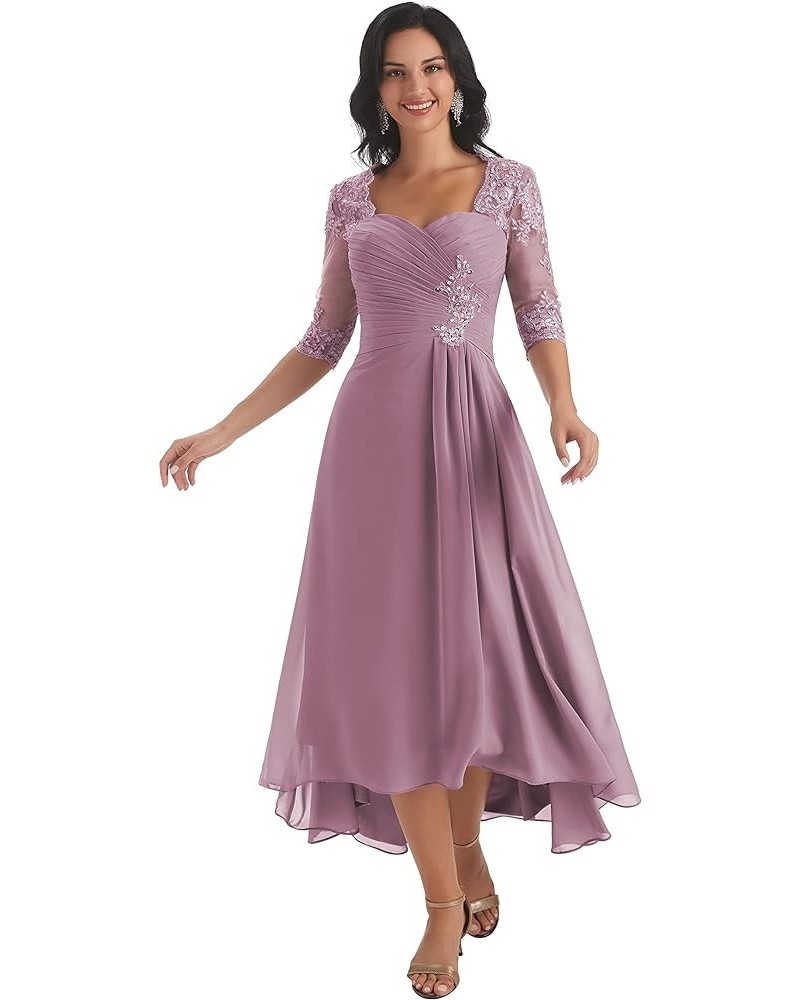 Lace Appliques Mother of The Bride Dresses for Women Tea Length Chiffon Formal Evening Party Gown Mauve $45.00 Dresses