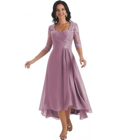 Lace Appliques Mother of The Bride Dresses for Women Tea Length Chiffon Formal Evening Party Gown Mauve $45.00 Dresses