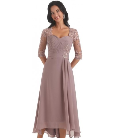 Lace Appliques Mother of The Bride Dresses for Women Tea Length Chiffon Formal Evening Party Gown Mauve $45.00 Dresses