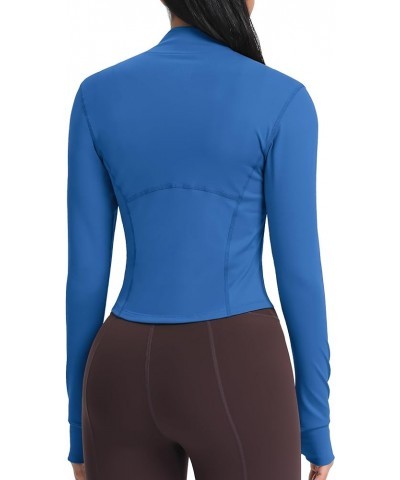 Women's Lightweight Zip Up Workout Jackets Yoga Cropped Running Gym Track Athletic Jacket with Thumb Holes Deep Blue $18.89 J...