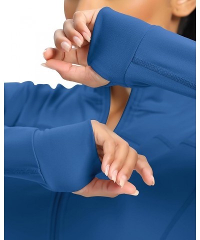 Women's Lightweight Zip Up Workout Jackets Yoga Cropped Running Gym Track Athletic Jacket with Thumb Holes Deep Blue $18.89 J...