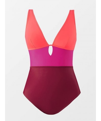 Women's One Piece Swimsuit Color Block Keyhole Cutout Bathing Suit Red Purple $17.51 Swimsuits