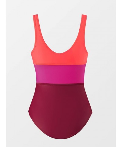 Women's One Piece Swimsuit Color Block Keyhole Cutout Bathing Suit Red Purple $17.51 Swimsuits