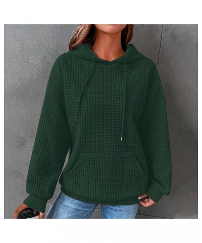 Womens Waffle Knit Long Sleeve Sweatshirts Solid Color Pullover Tops Drawstraing Loose Comfy Fashion Sweatshirt 01 Army Green...