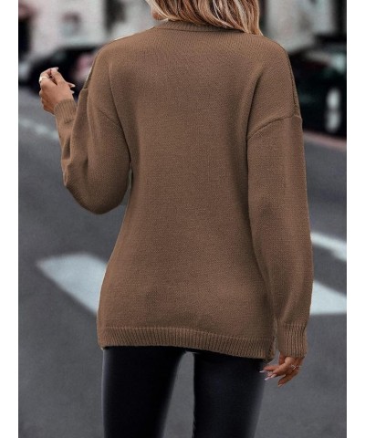 Womens Casual V Neck Long Sleeve Sweaters Cross Wrap Front Cable Knit Pullover Sweater Jumper Tops Brown $21.95 Sweaters