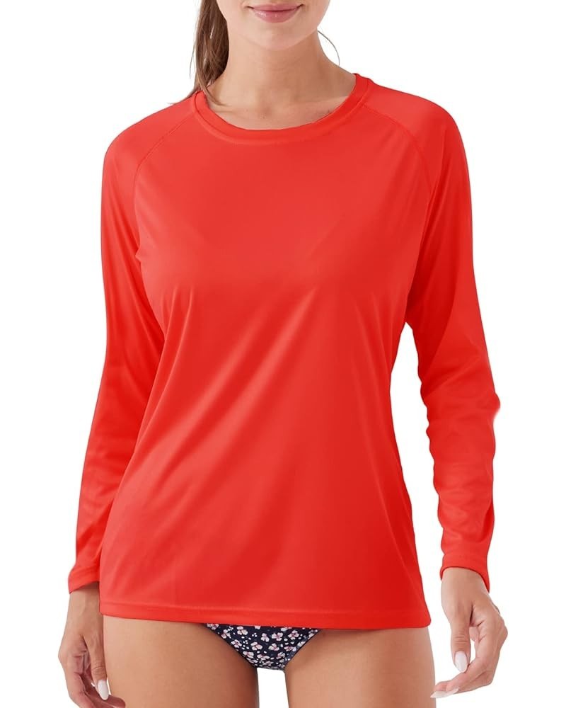 Women's UPF 50+ Sun Protection Long Sleeve Shirts Rash Guard Shirts Quick Dry Lightweight Hiking Shirts Red $12.71 Activewear