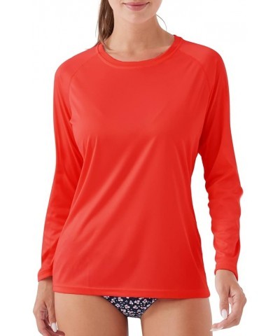 Women's UPF 50+ Sun Protection Long Sleeve Shirts Rash Guard Shirts Quick Dry Lightweight Hiking Shirts Red $12.71 Activewear