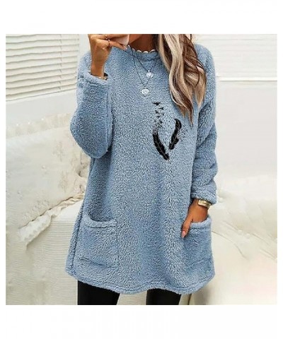 Women's Fleece Sweatshirts Long Sleeve Hoodless Pullover Tops Winter Warm Coat With Pockets Solid Color Clothes Blue-d $3.74 ...