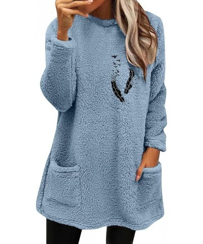 Women's Fleece Sweatshirts Long Sleeve Hoodless Pullover Tops Winter Warm Coat With Pockets Solid Color Clothes Blue-d $3.74 ...