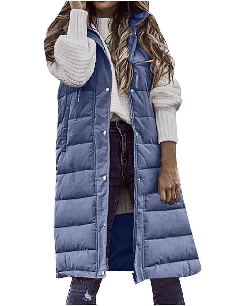 Womens Long Vest Winter Warm Reversible Coats Sleeveless Fleece Jacket Casual Hooded Zipper Outwear with Pockets 01blue $12.0...