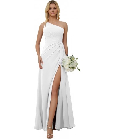 One Shoulder Bridesmaid Dresses Long for Women Split Chiffon Formal Dresses for Wedding Guest White $24.60 Dresses