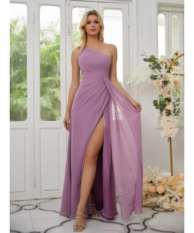 One Shoulder Bridesmaid Dresses Long for Women Split Chiffon Formal Dresses for Wedding Guest White $24.60 Dresses