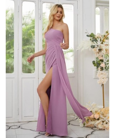 One Shoulder Bridesmaid Dresses Long for Women Split Chiffon Formal Dresses for Wedding Guest White $24.60 Dresses