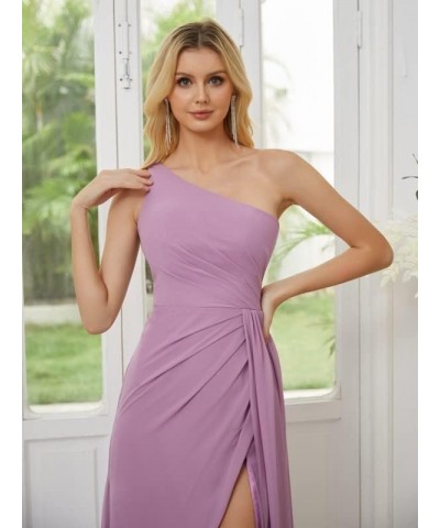 One Shoulder Bridesmaid Dresses Long for Women Split Chiffon Formal Dresses for Wedding Guest White $24.60 Dresses